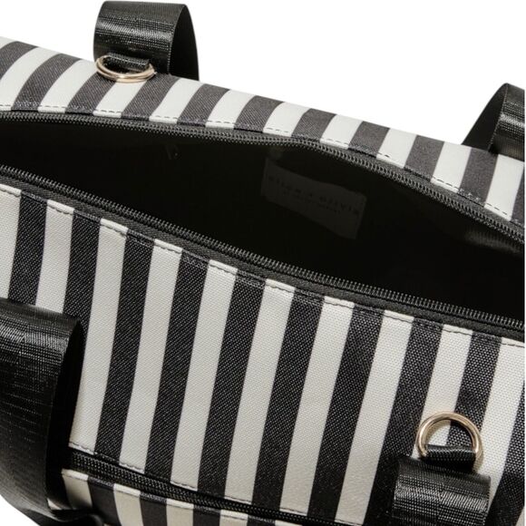 Alice + Olivia Black White Stripe Travel Weekender Bag Duffle Shoulder Bag - Picture 7 of 7